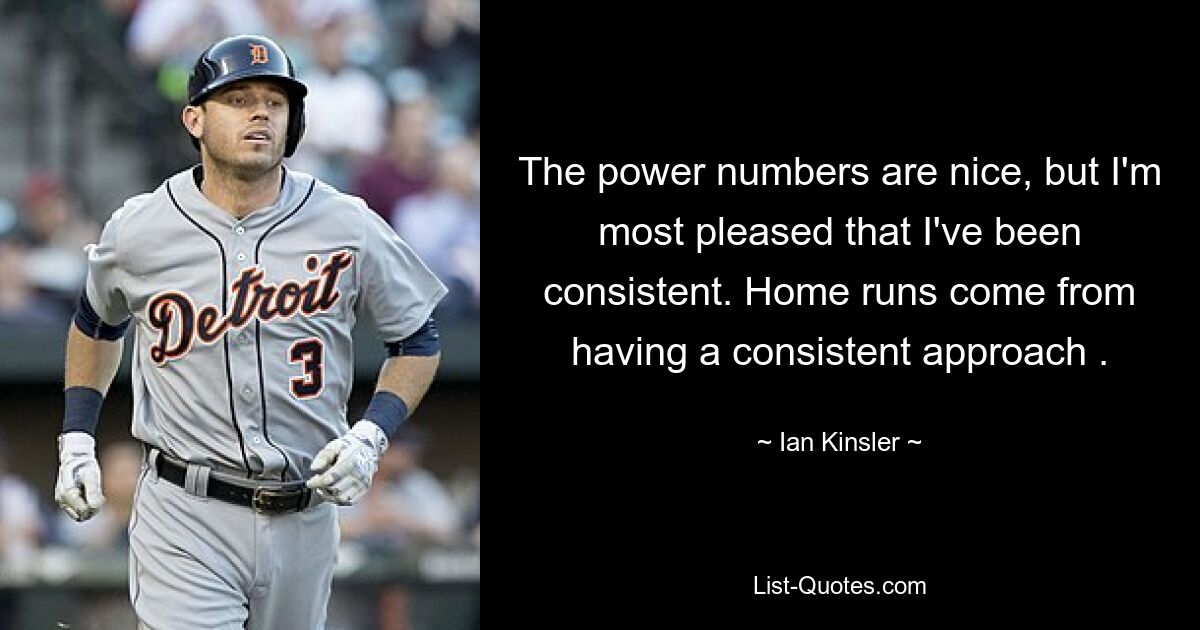 The power numbers are nice, but I'm most pleased that I've been consistent. Home runs come from having a consistent approach . — © Ian Kinsler