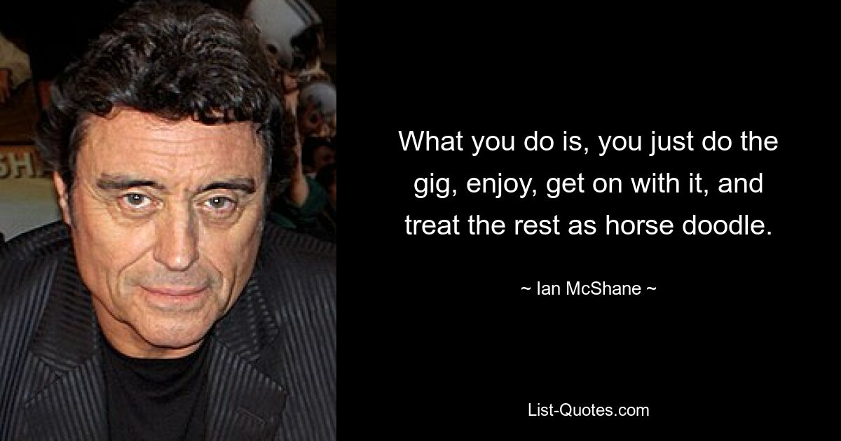 What you do is, you just do the gig, enjoy, get on with it, and treat the rest as horse doodle. — © Ian McShane