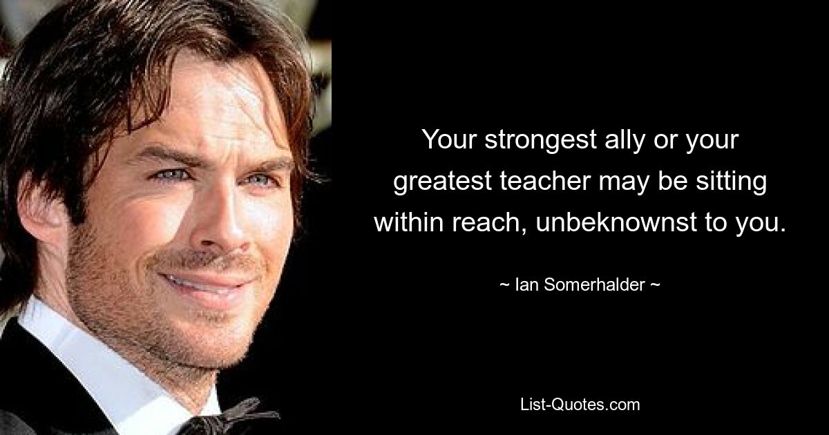 Your strongest ally or your greatest teacher may be sitting within reach, unbeknownst to you. — © Ian Somerhalder