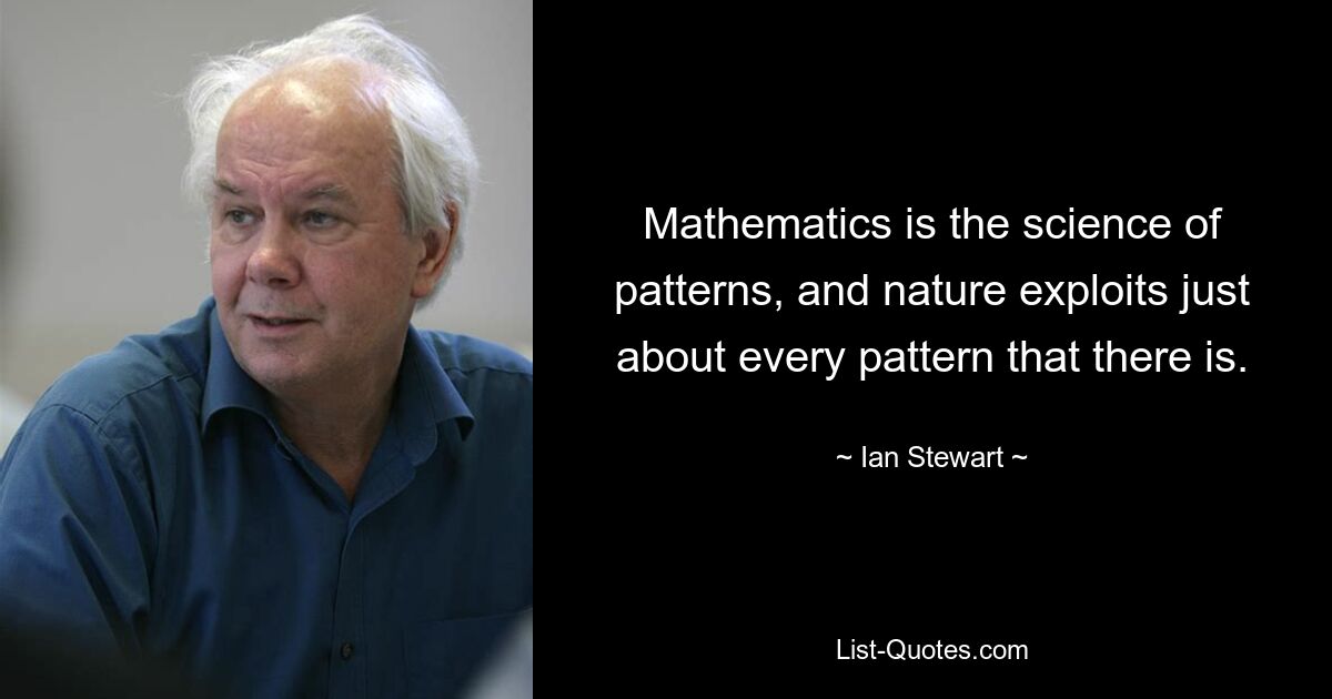 Mathematics is the science of patterns, and nature exploits just about every pattern that there is. — © Ian Stewart