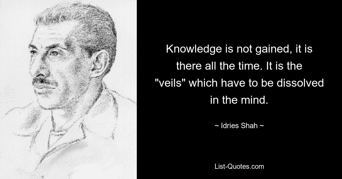 Knowledge is not gained, it is there all the time. It is the "veils" which have to be dissolved in the mind. — © Idries Shah