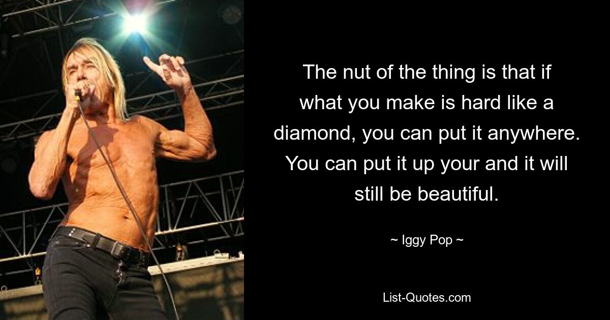 The nut of the thing is that if what you make is hard like a diamond, you can put it anywhere. You can put it up your and it will still be beautiful. — © Iggy Pop