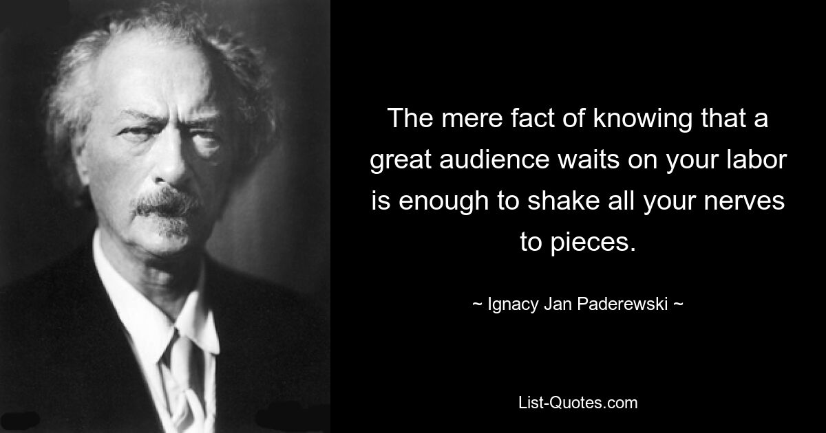 The mere fact of knowing that a great audience waits on your labor is enough to shake all your nerves to pieces. — © Ignacy Jan Paderewski