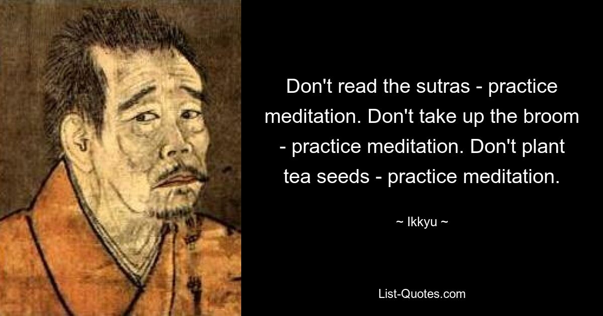 Don't read the sutras - practice meditation. Don't take up the broom - practice meditation. Don't plant tea seeds - practice meditation. — © Ikkyu