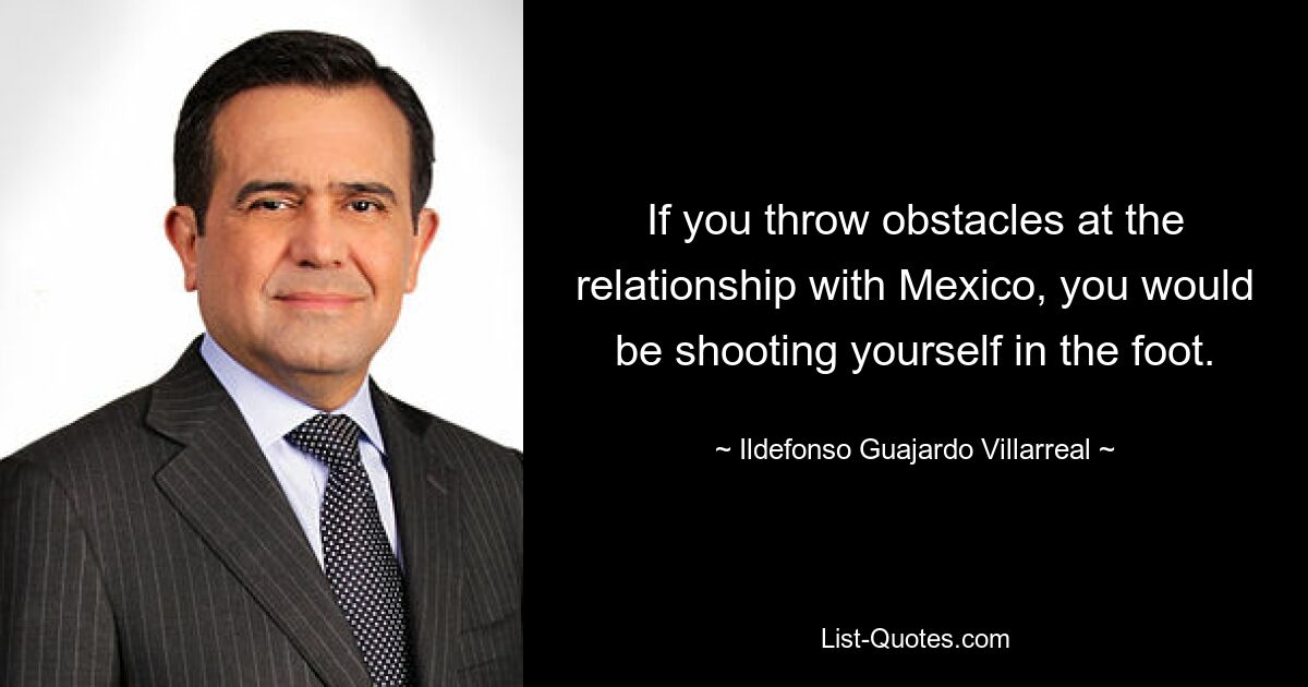 If you throw obstacles at the relationship with Mexico, you would be shooting yourself in the foot. — © Ildefonso Guajardo Villarreal