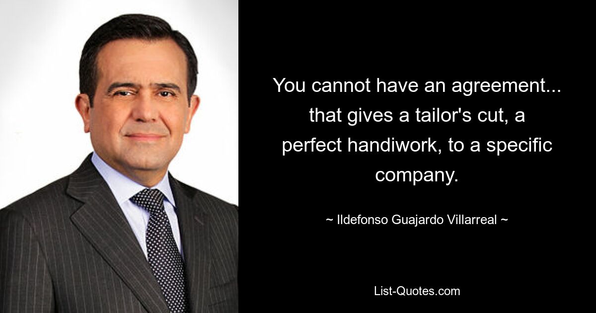 You cannot have an agreement... that gives a tailor's cut, a perfect handiwork, to a specific company. — © Ildefonso Guajardo Villarreal