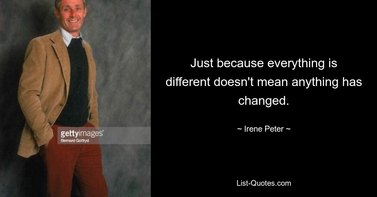 Just because everything is different doesn't mean anything has changed. — © Irene Peter