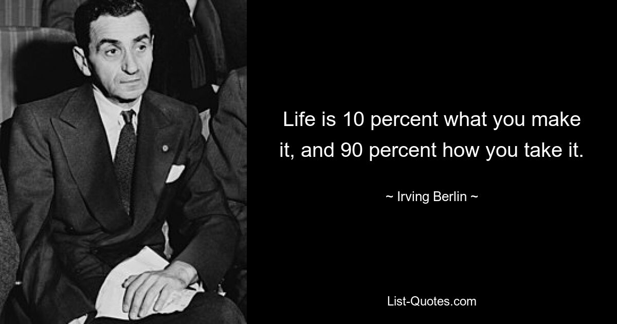 Life is 10 percent what you make it, and 90 percent how you take it. — © Irving Berlin