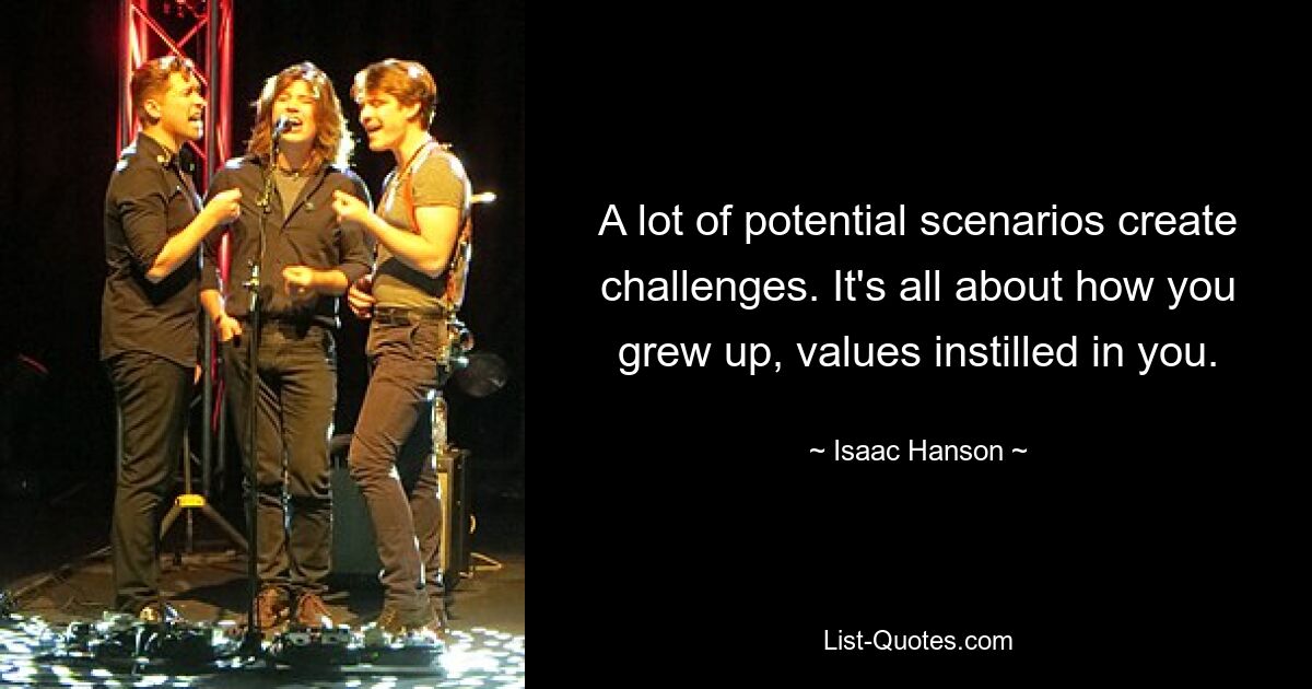 A lot of potential scenarios create challenges. It's all about how you grew up, values instilled in you. — © Isaac Hanson