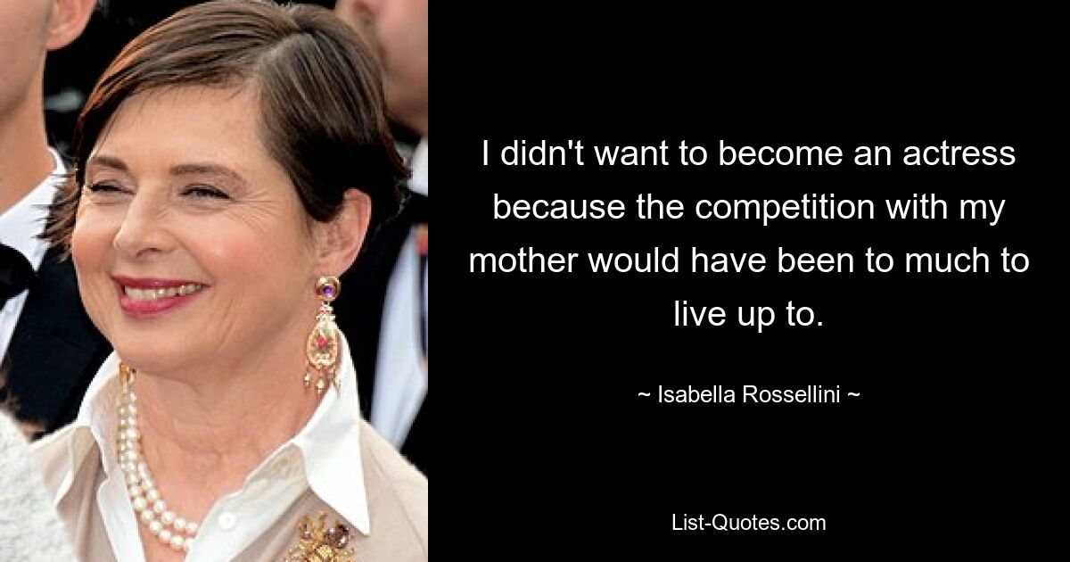 I didn't want to become an actress because the competition with my mother would have been to much to live up to. — © Isabella Rossellini