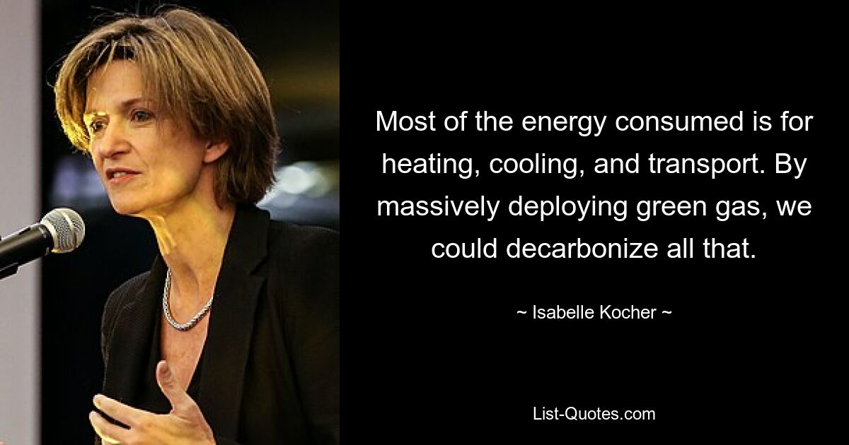 Most of the energy consumed is for heating, cooling, and transport. By massively deploying green gas, we could decarbonize all that. — © Isabelle Kocher