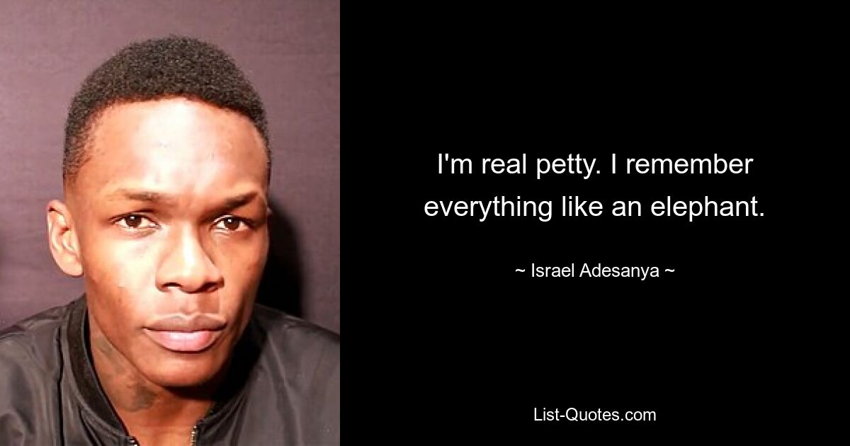 I'm real petty. I remember everything like an elephant. — © Israel Adesanya