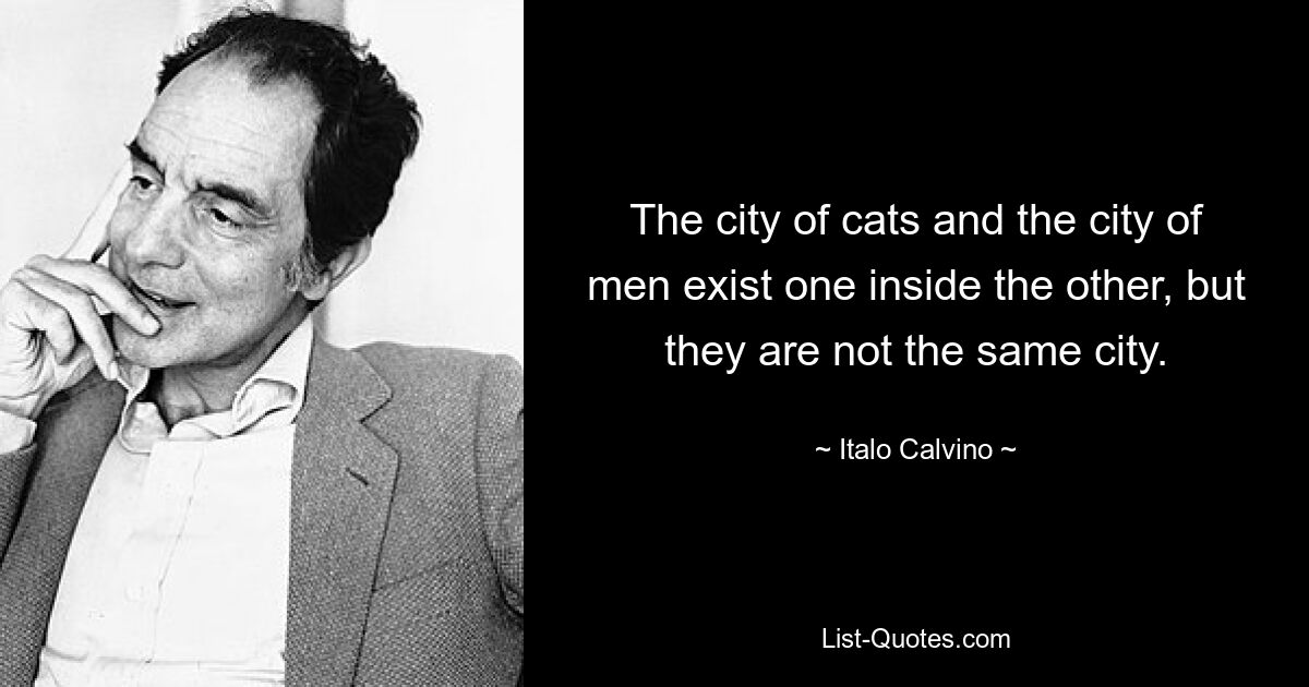 The city of cats and the city of men exist one inside the other, but they are not the same city. — © Italo Calvino