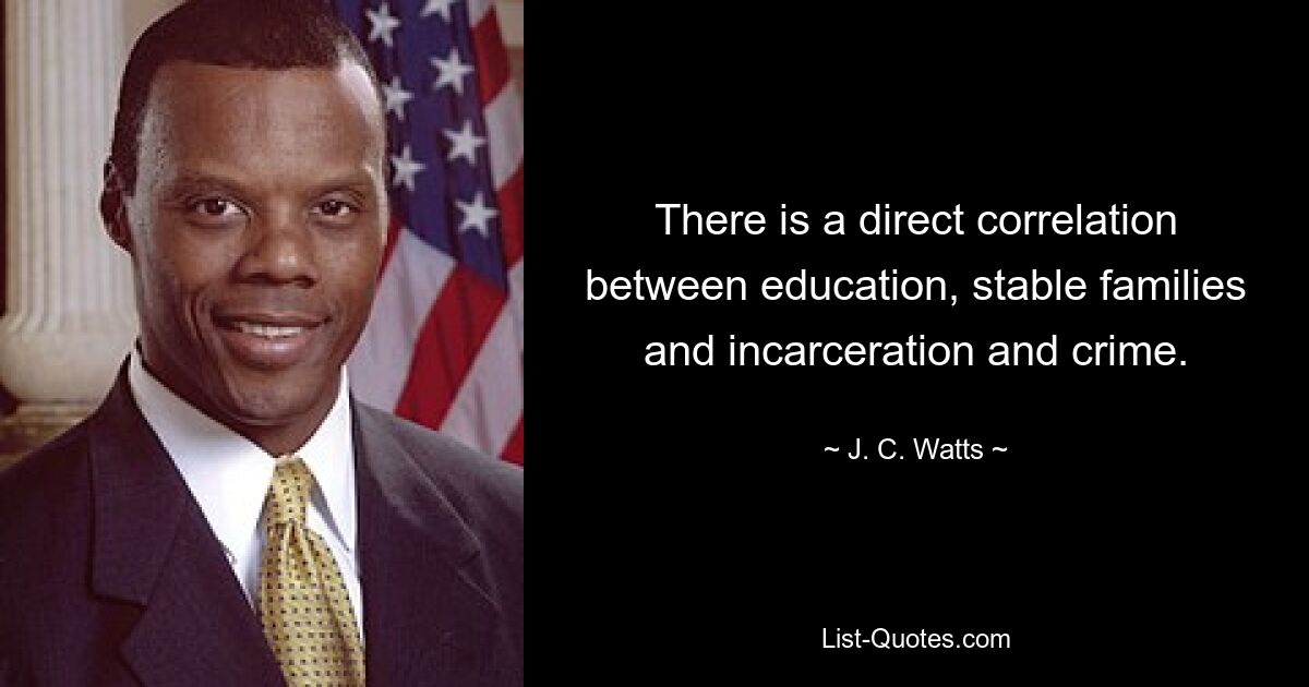 There is a direct correlation between education, stable families and incarceration and crime. — © J. C. Watts