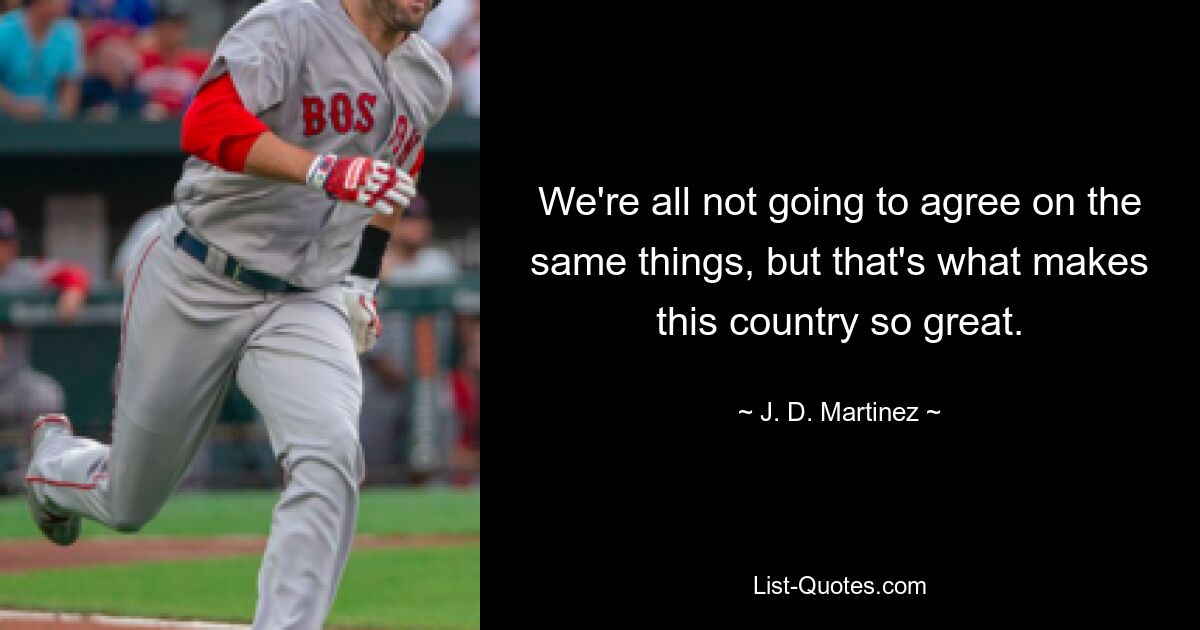 We're all not going to agree on the same things, but that's what makes this country so great. — © J. D. Martinez