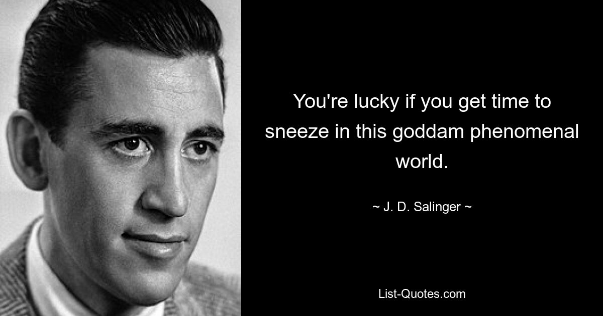 You're lucky if you get time to sneeze in this goddam phenomenal world. — © J. D. Salinger