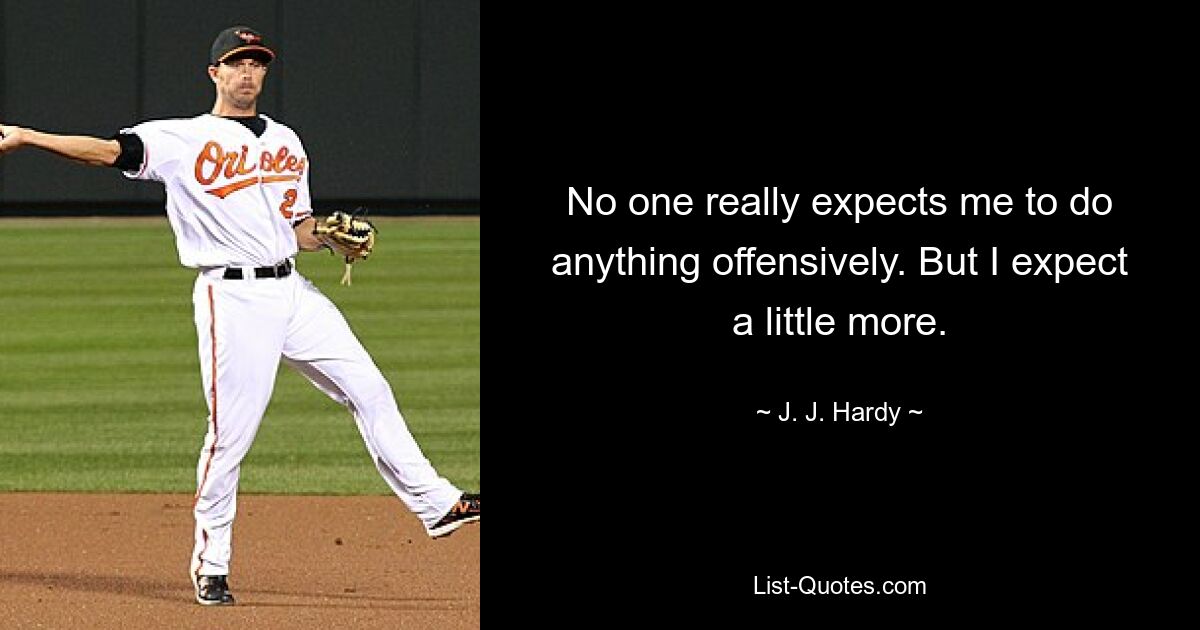 No one really expects me to do anything offensively. But I expect a little more. — © J. J. Hardy