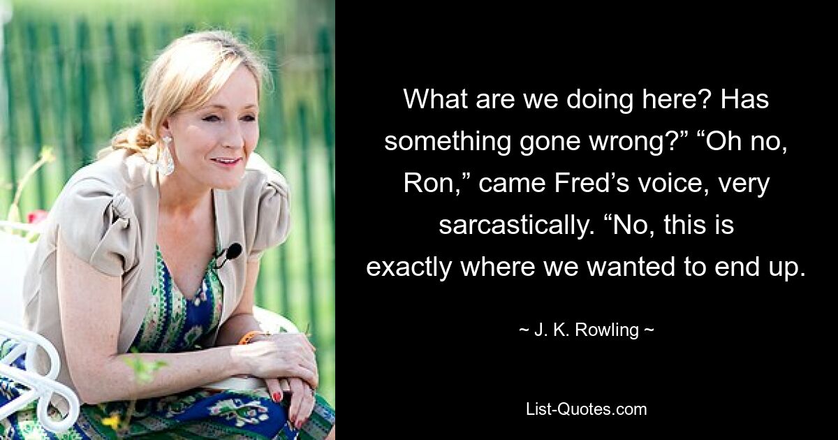 What are we doing here? Has something gone wrong?” “Oh no, Ron,” came Fred’s voice, very sarcastically. “No, this is exactly where we wanted to end up. — © J. K. Rowling