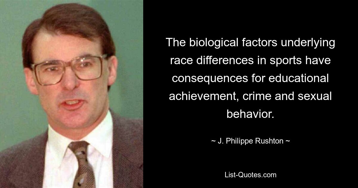 The biological factors underlying race differences in sports have consequences for educational achievement, crime and sexual behavior. — © J. Philippe Rushton