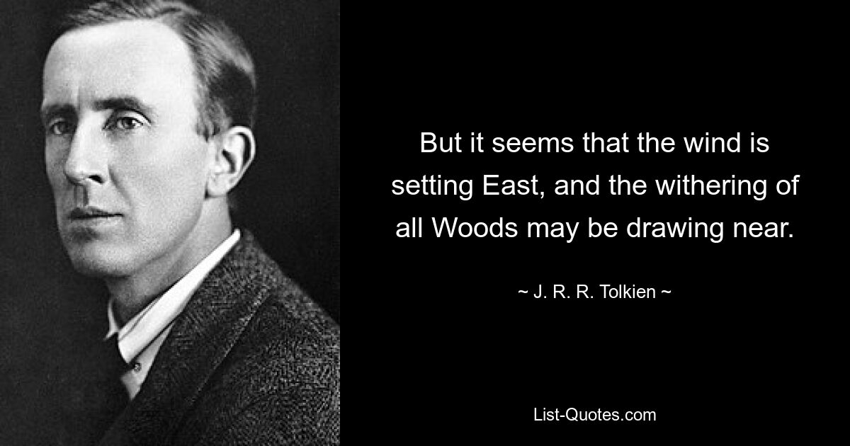 Но кажется, что ветер дует с востока, и увядание всех лесов приближается. — © Дж. Р. Р. Толкиен