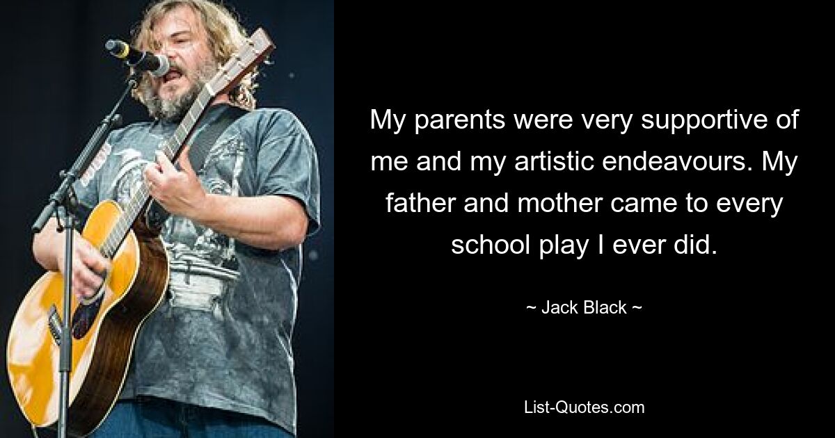 My parents were very supportive of me and my artistic endeavours. My father and mother came to every school play I ever did. — © Jack Black