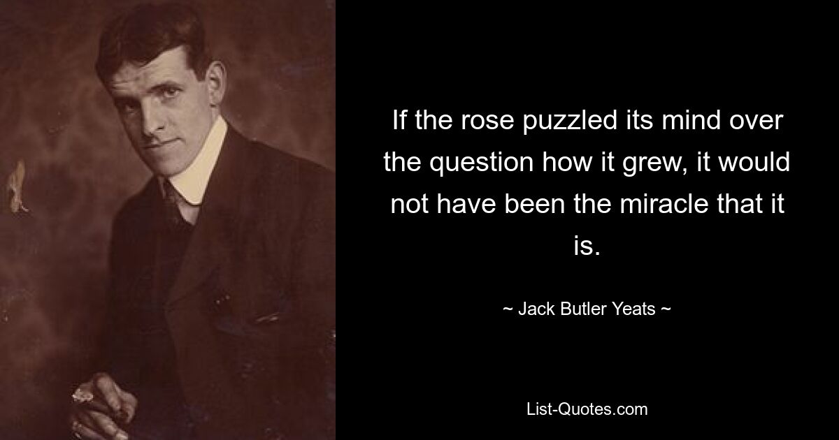 Если бы роза ломала голову над вопросом, как она выросла, это не было бы тем чудом, которым она является. — © Джек Батлер Йейтс