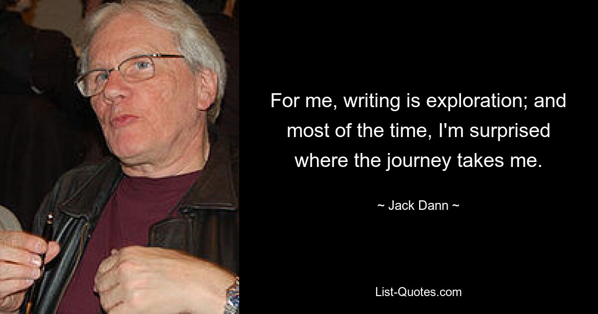 For me, writing is exploration; and most of the time, I'm surprised where the journey takes me. — © Jack Dann