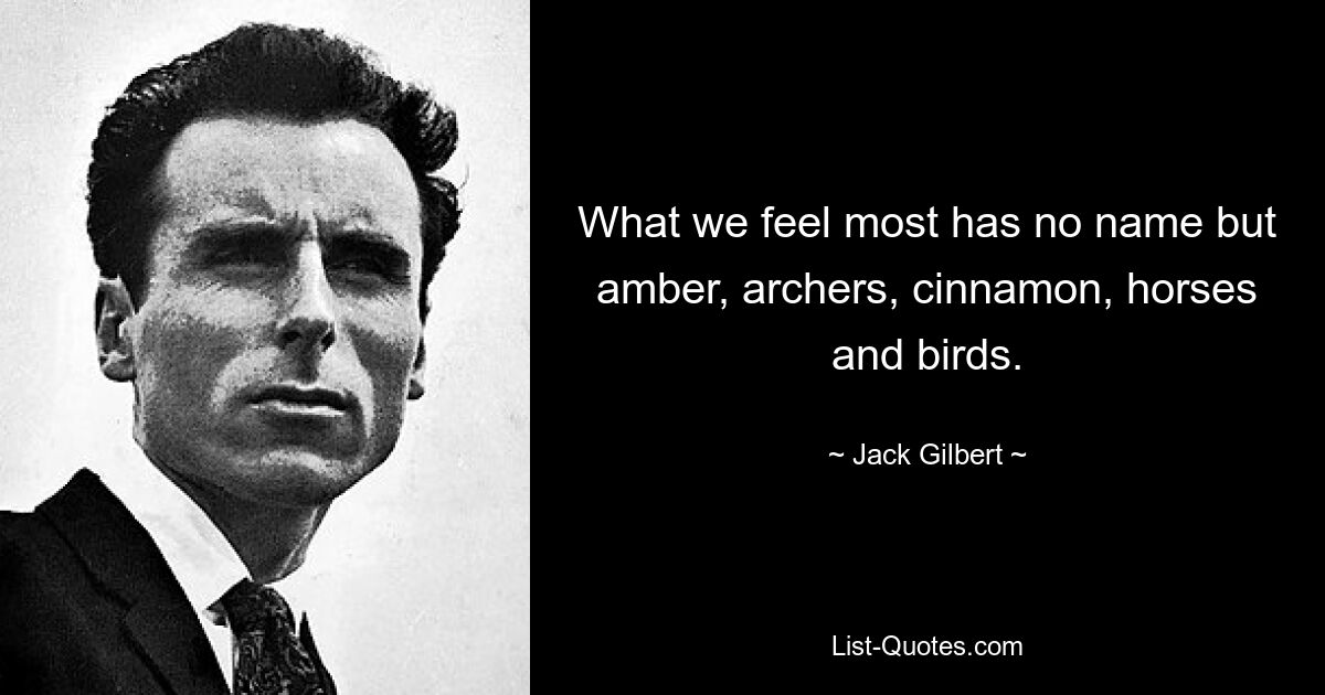 What we feel most has no name but amber, archers, cinnamon, horses and birds. — © Jack Gilbert