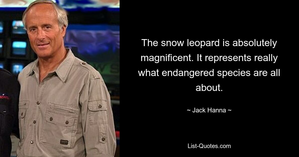 The snow leopard is absolutely magnificent. It represents really what endangered species are all about. — © Jack Hanna