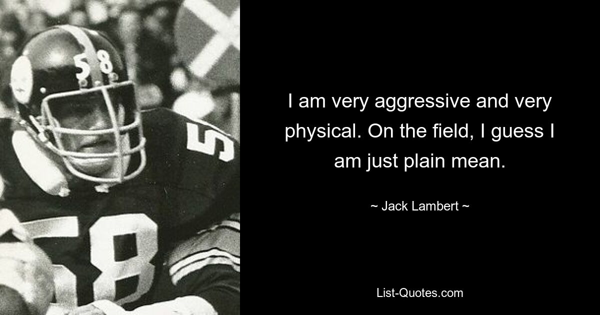 I am very aggressive and very physical. On the field, I guess I am just plain mean. — © Jack Lambert