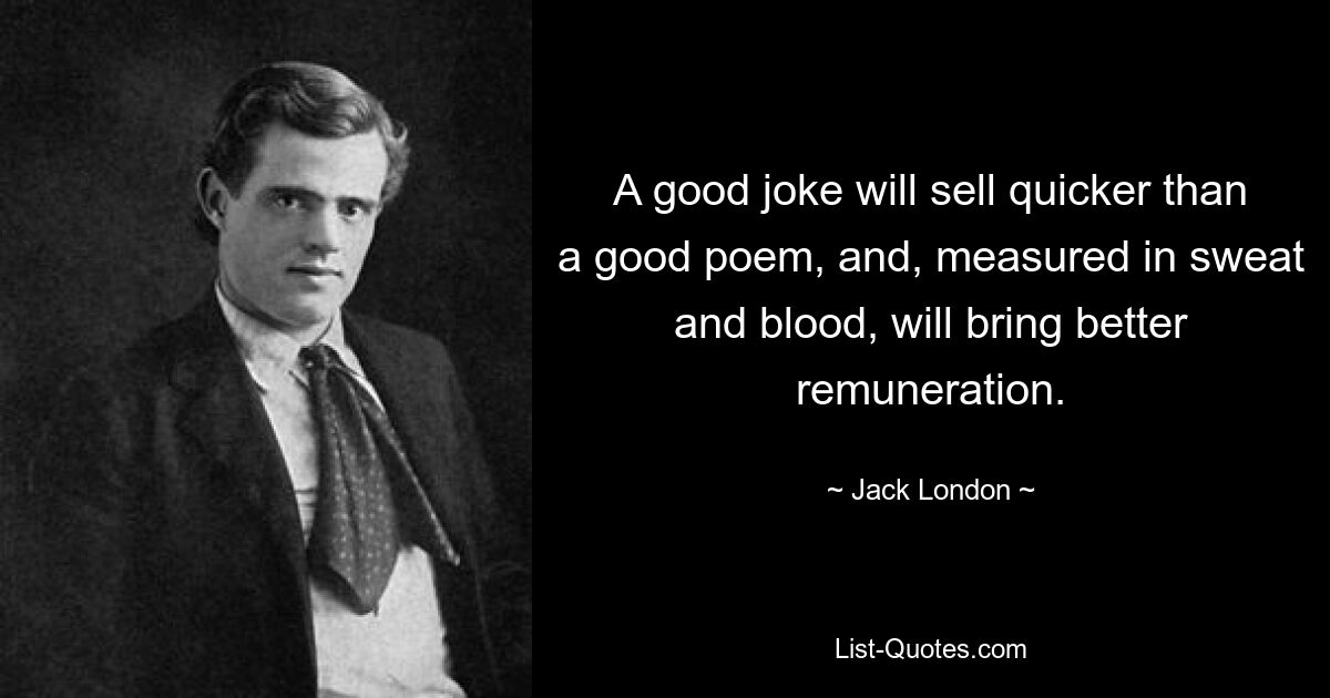 A good joke will sell quicker than a good poem, and, measured in sweat and blood, will bring better remuneration. — © Jack London