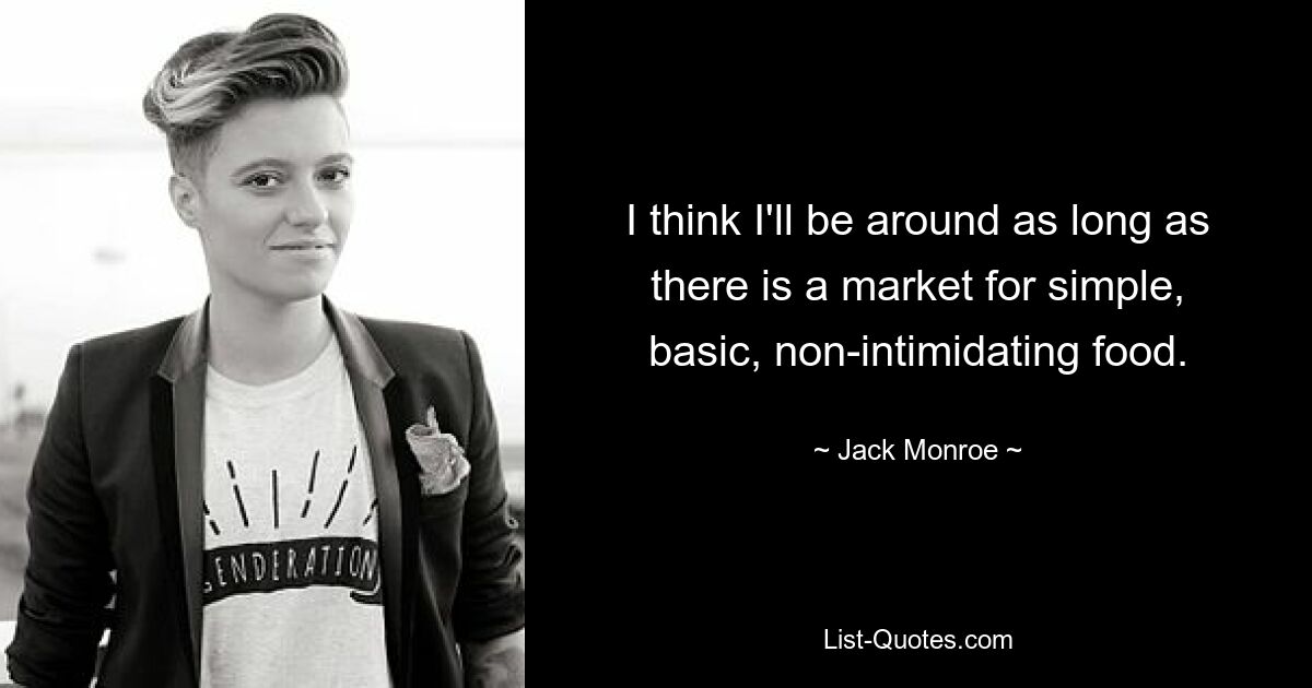 I think I'll be around as long as there is a market for simple, basic, non-intimidating food. — © Jack Monroe