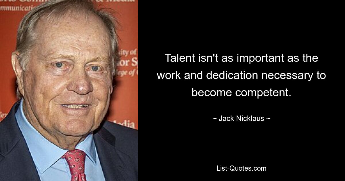 Talent isn't as important as the work and dedication necessary to become competent. — © Jack Nicklaus