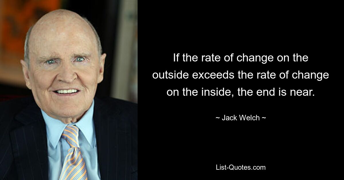 If the rate of change on the outside exceeds the rate of change on the inside, the end is near. — © Jack Welch