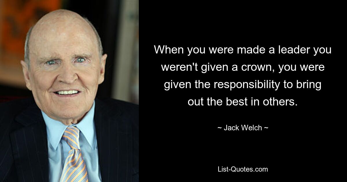 When you were made a leader you weren't given a crown, you were given the responsibility to bring out the best in others. — © Jack Welch