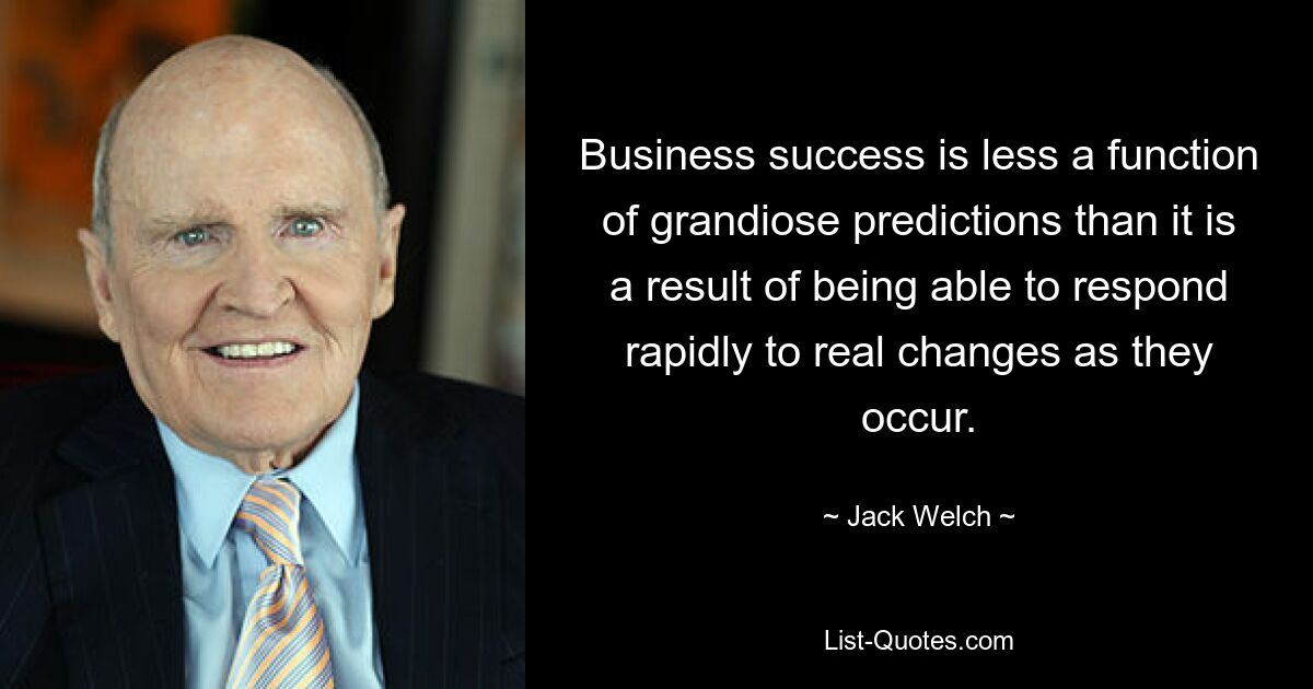 Business success is less a function of grandiose predictions than it is a result of being able to respond rapidly to real changes as they occur. — © Jack Welch