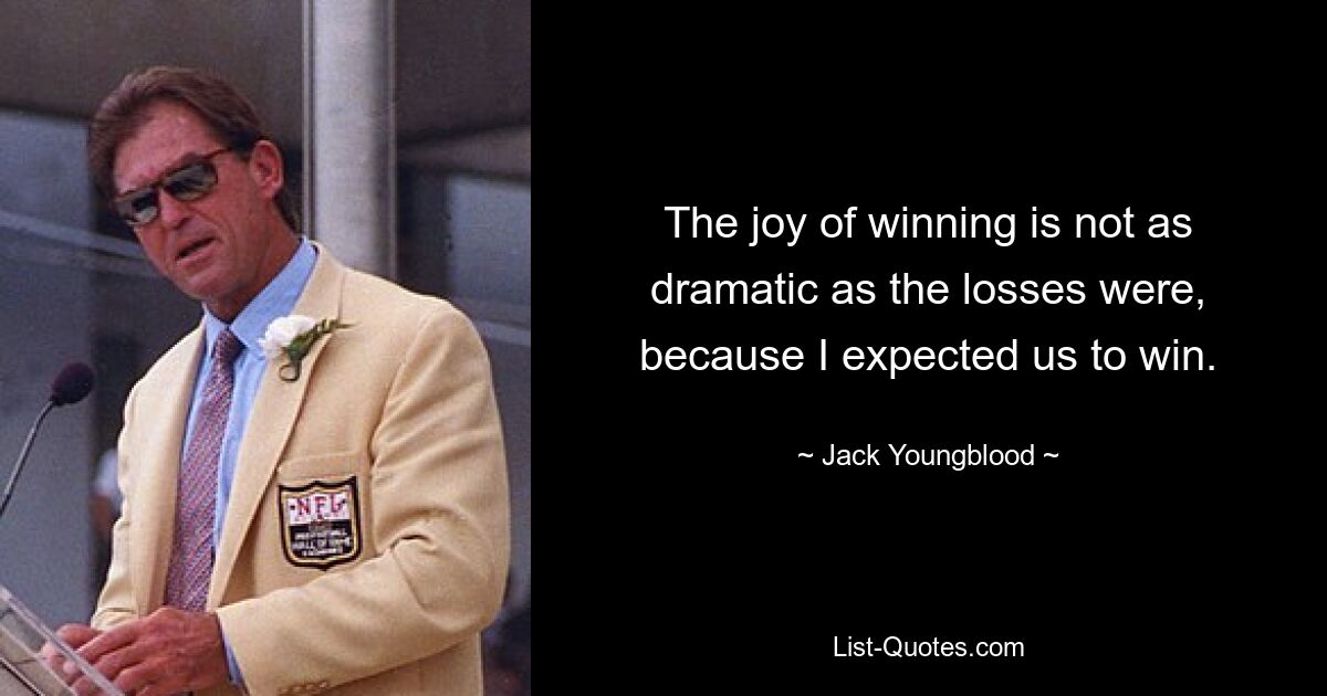 The joy of winning is not as dramatic as the losses were, because I expected us to win. — © Jack Youngblood