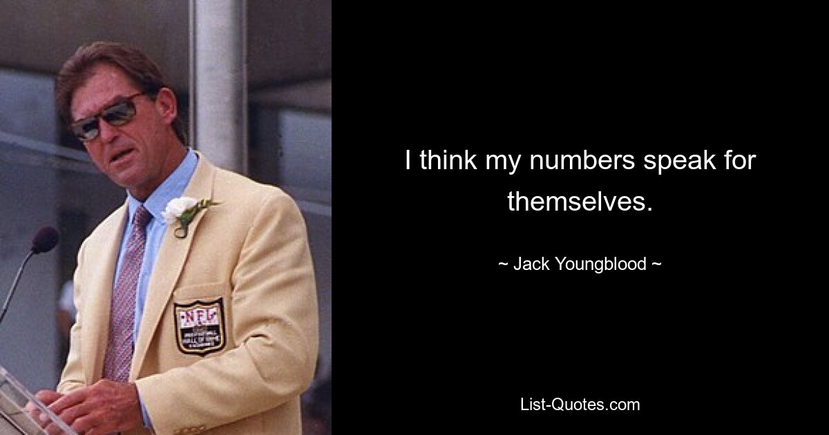 I think my numbers speak for themselves. — © Jack Youngblood