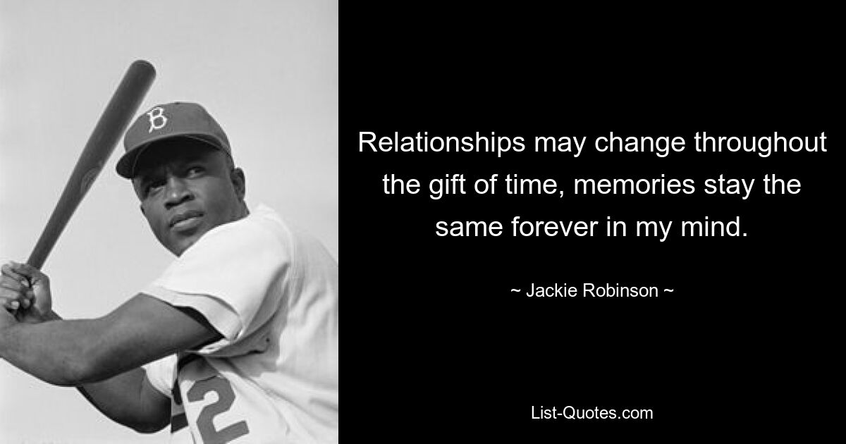 Relationships may change throughout the gift of time, memories stay the same forever in my mind. — © Jackie Robinson