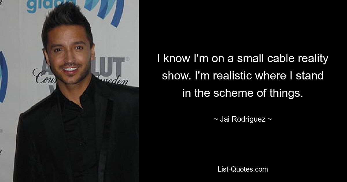 I know I'm on a small cable reality show. I'm realistic where I stand in the scheme of things. — © Jai Rodriguez