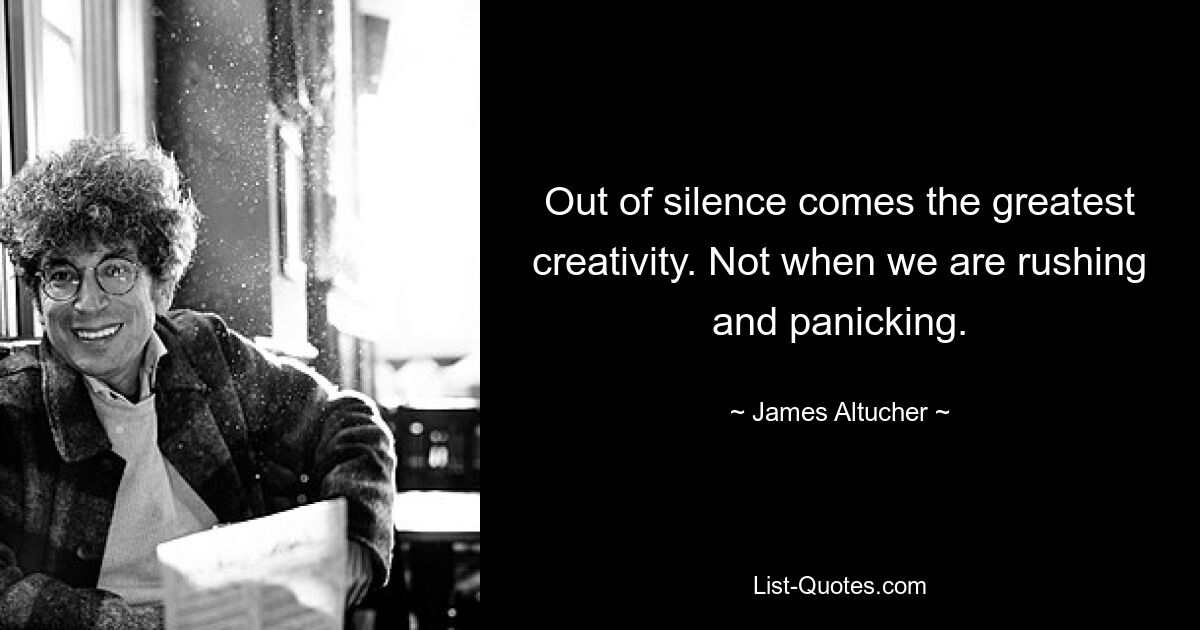 Out of silence comes the greatest creativity. Not when we are rushing and panicking. — © James Altucher