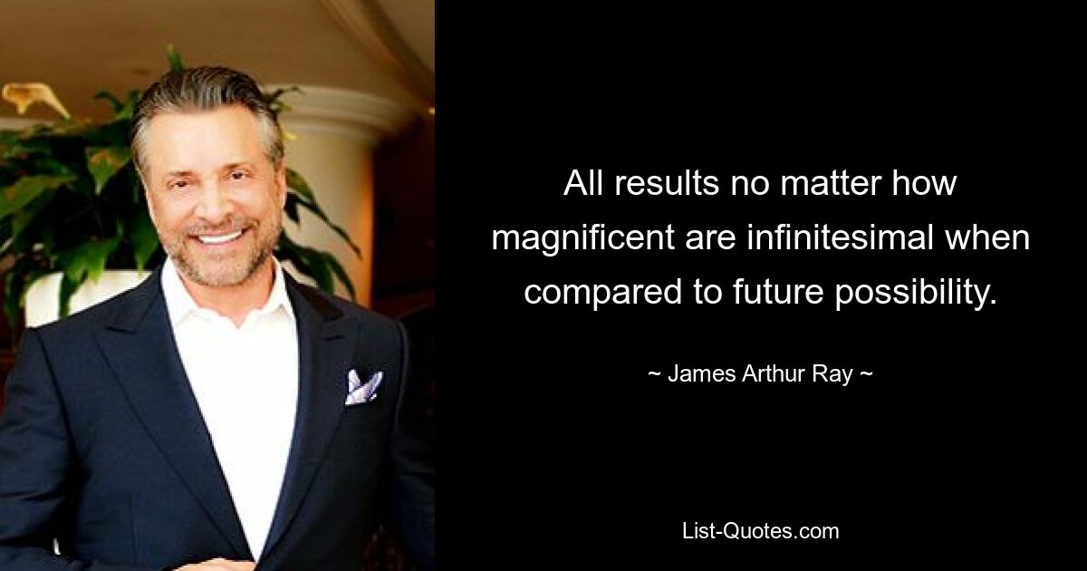 All results no matter how magnificent are infinitesimal when compared to future possibility. — © James Arthur Ray