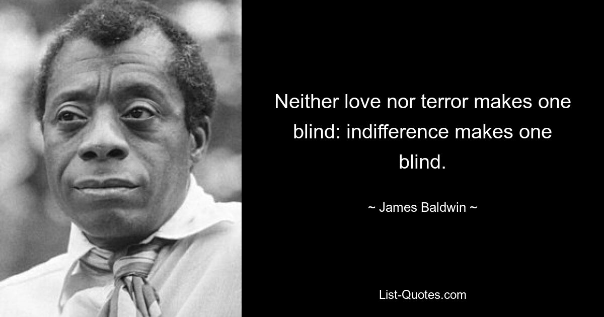 Neither love nor terror makes one blind: indifference makes one blind. — © James Baldwin