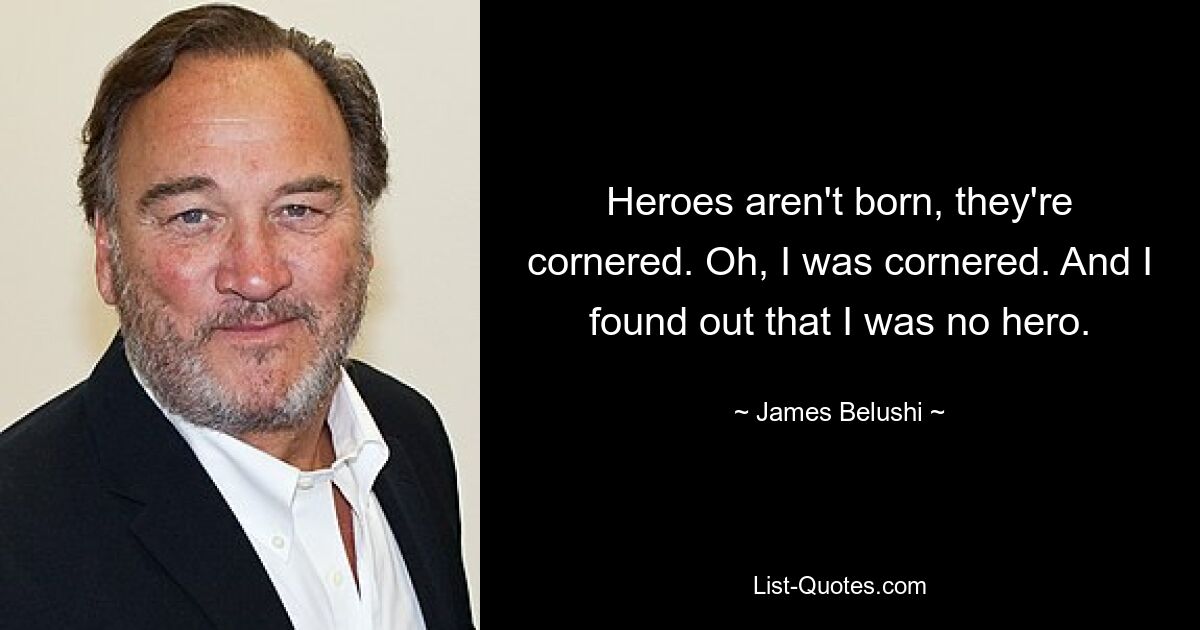 Heroes aren't born, they're cornered. Oh, I was cornered. And I found out that I was no hero. — © James Belushi