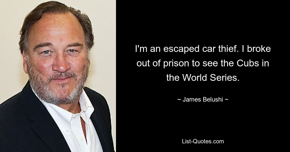 I'm an escaped car thief. I broke out of prison to see the Cubs in the World Series. — © James Belushi