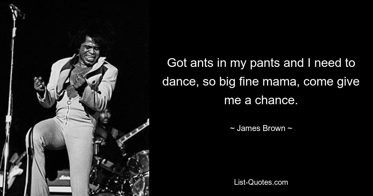 Got ants in my pants and I need to dance, so big fine mama, come give me a chance. — © James Brown