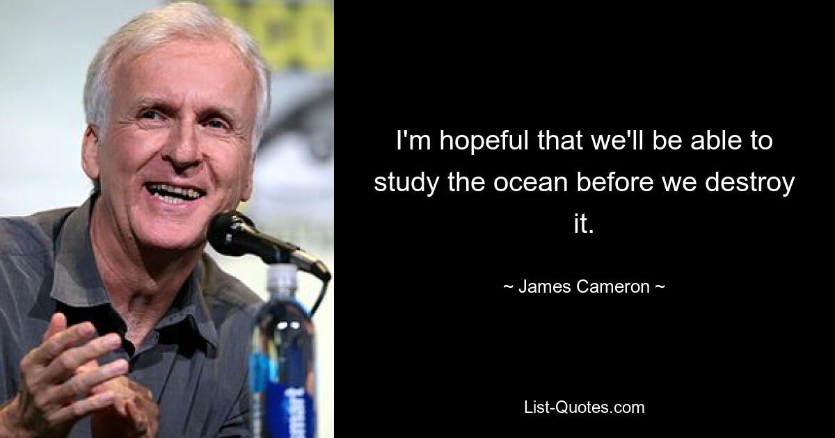 I'm hopeful that we'll be able to study the ocean before we destroy it. — © James Cameron