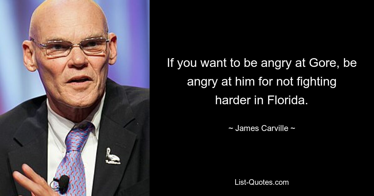 If you want to be angry at Gore, be angry at him for not fighting harder in Florida. — © James Carville