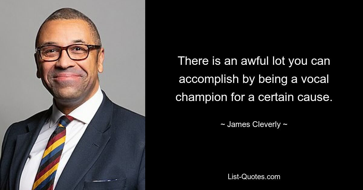 There is an awful lot you can accomplish by being a vocal champion for a certain cause. — © James Cleverly