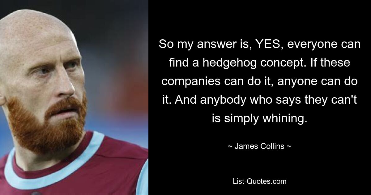 So my answer is, YES, everyone can find a hedgehog concept. If these companies can do it, anyone can do it. And anybody who says they can't is simply whining. — © James Collins